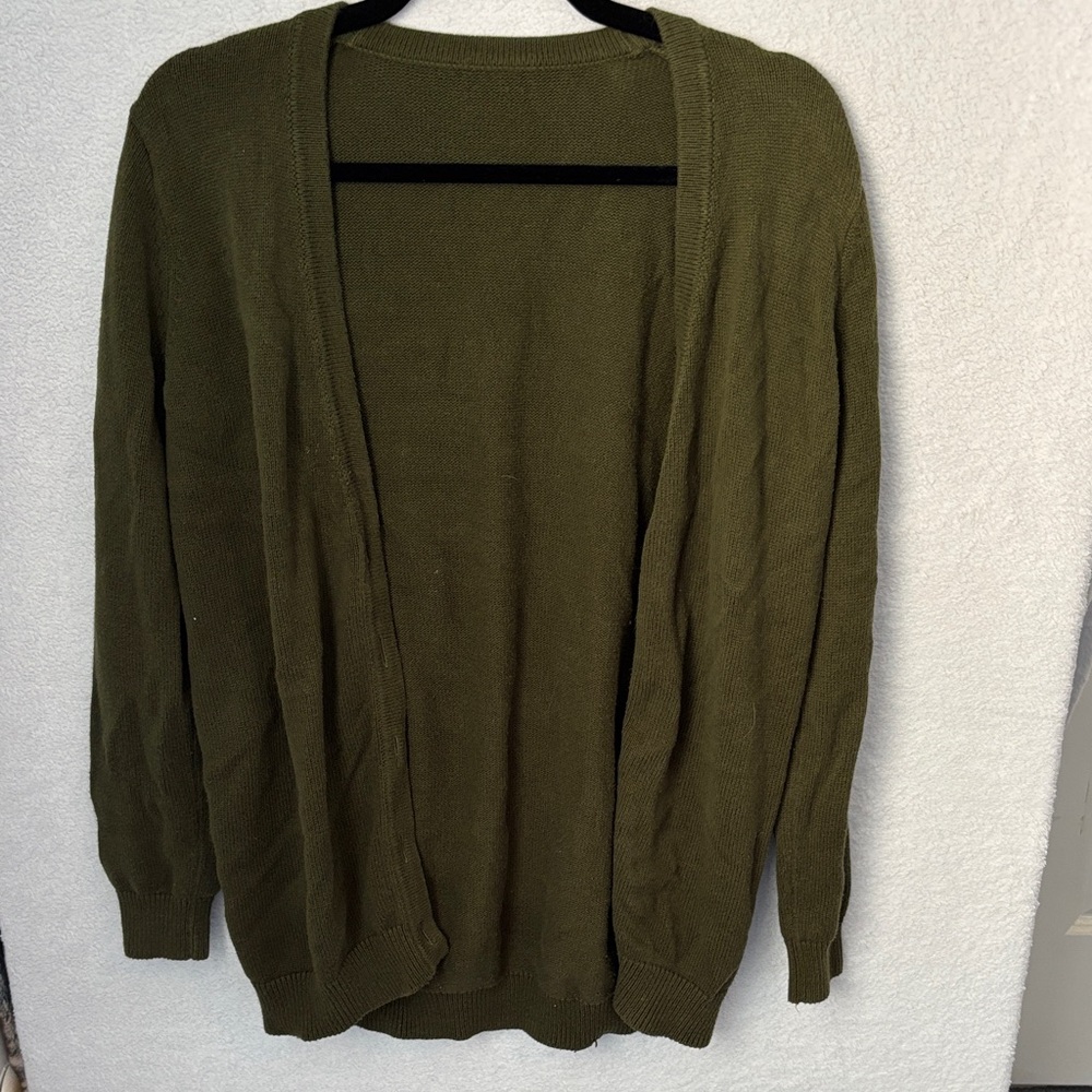 Olive Green Open Front Cardigan